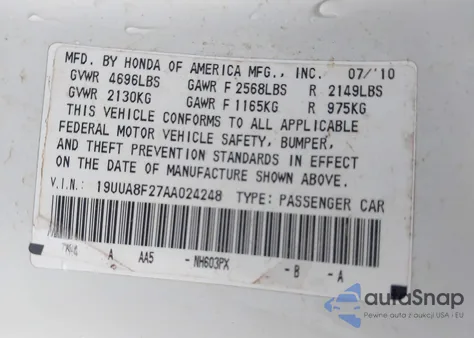 2010 Acura Tl 3.5 z USA, uszkodzony, nr VIN 19UUA8F27AA024248